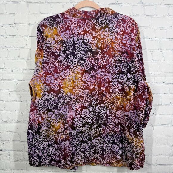 Catherines Blouse Women Size 0X Multicolor Button 3/4 Sleeve Artsy Abstract Top - Picture 2 of 10